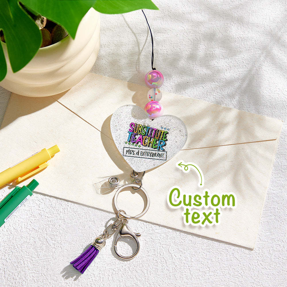 Personalized Glitter Acrylic Beaded Tassel Lanyard with Name Appreciation Graduation Gift for Teacher -