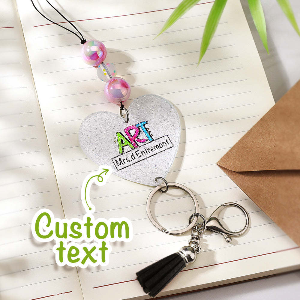 Personalized Glitter Acrylic Beaded Tassel Lanyard with Name Appreciation Graduation Gift for Teacher -