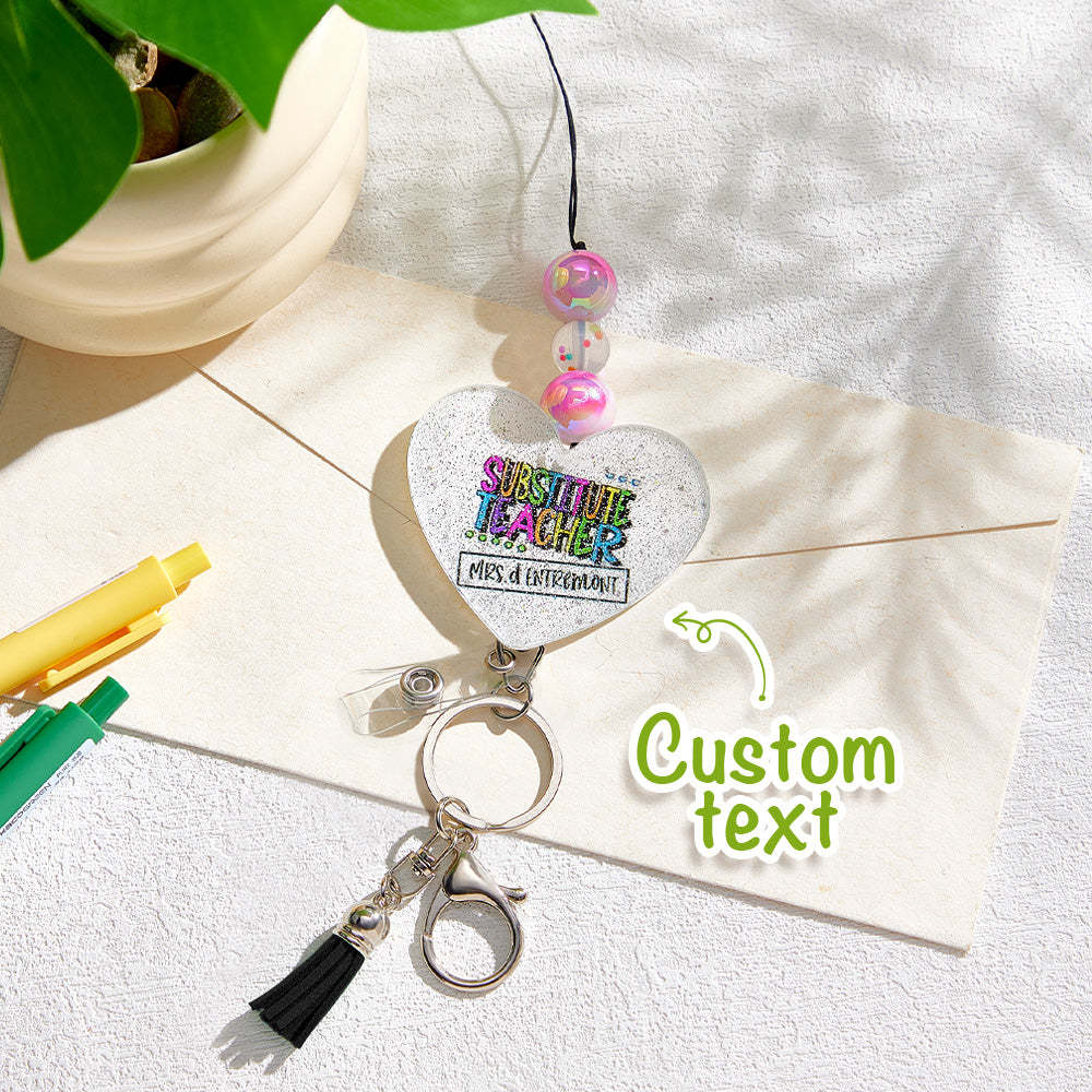 Personalized Glitter Acrylic Beaded Tassel Lanyard with Name Appreciation Graduation Gift for Teacher -