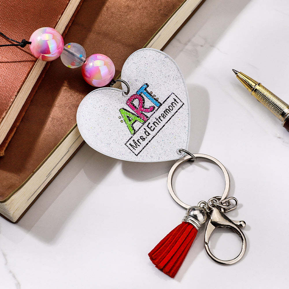 Personalized Glitter Acrylic Beaded Tassel Lanyard with Name Appreciation Graduation Gift for Teacher -