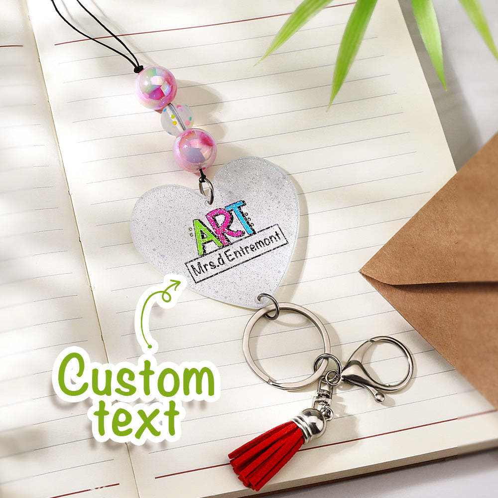 Personalized Glitter Acrylic Beaded Tassel Lanyard with Name Appreciation Graduation Gift for Teacher -