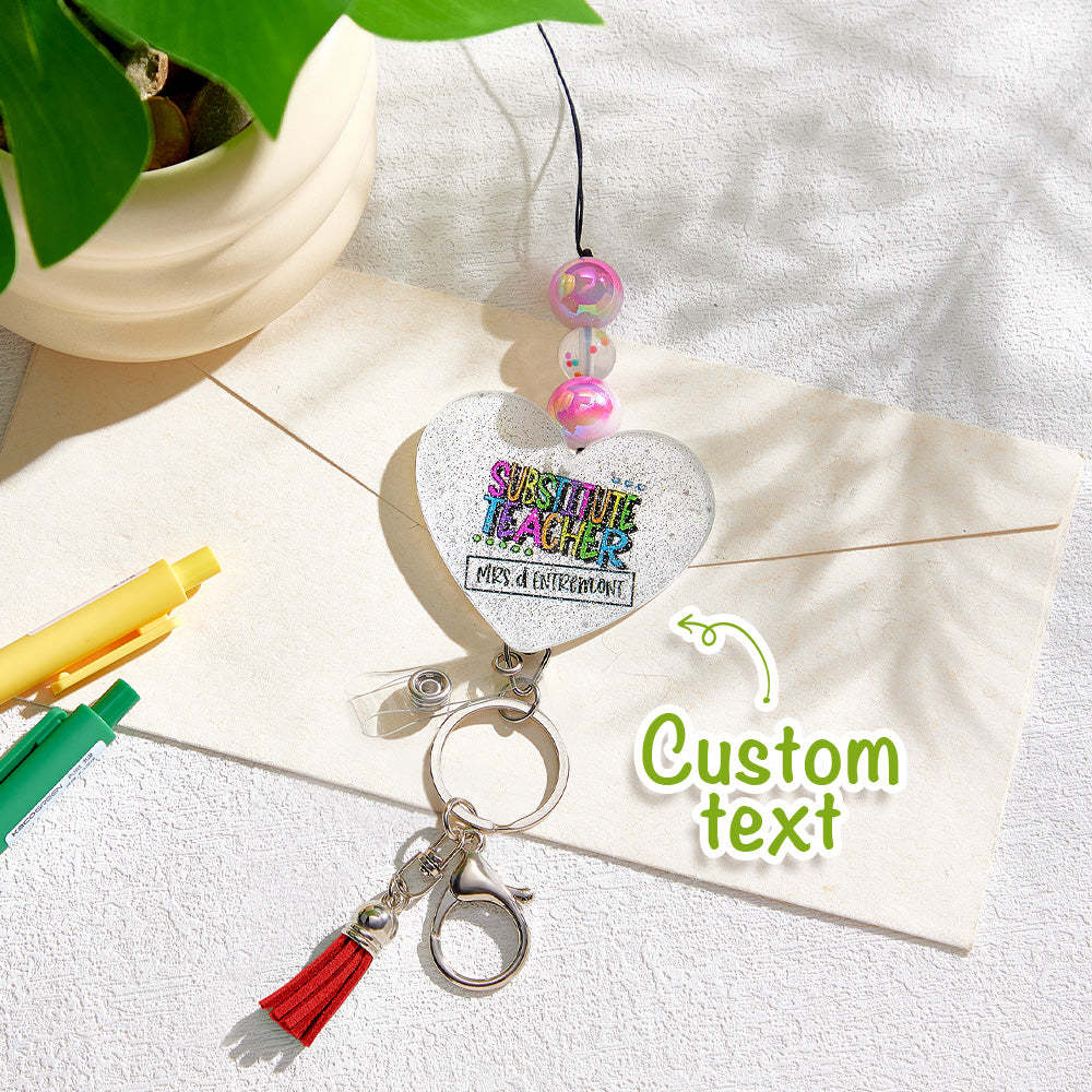 Personalized Glitter Acrylic Beaded Tassel Lanyard with Name Appreciation Graduation Gift for Teacher -