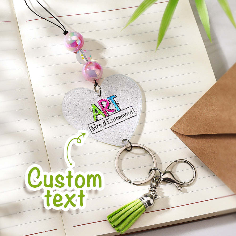 Personalized Glitter Acrylic Beaded Tassel Lanyard with Name Appreciation Graduation Gift for Teacher -