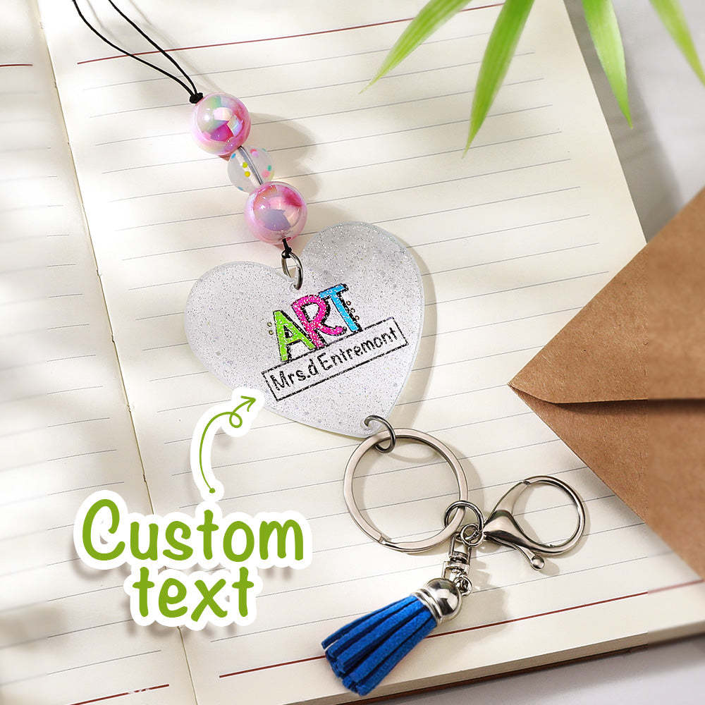 Personalized Glitter Acrylic Beaded Tassel Lanyard with Name Appreciation Graduation Gift for Teacher -