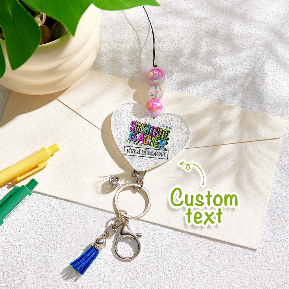 Personalized Glitter Acrylic Beaded Tassel Lanyard with Name Appreciation Graduation Gift for Teacher -