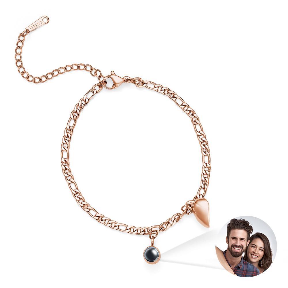 Custom Projection Bracelet Couple Magnetic Heart Gift for Couple - 