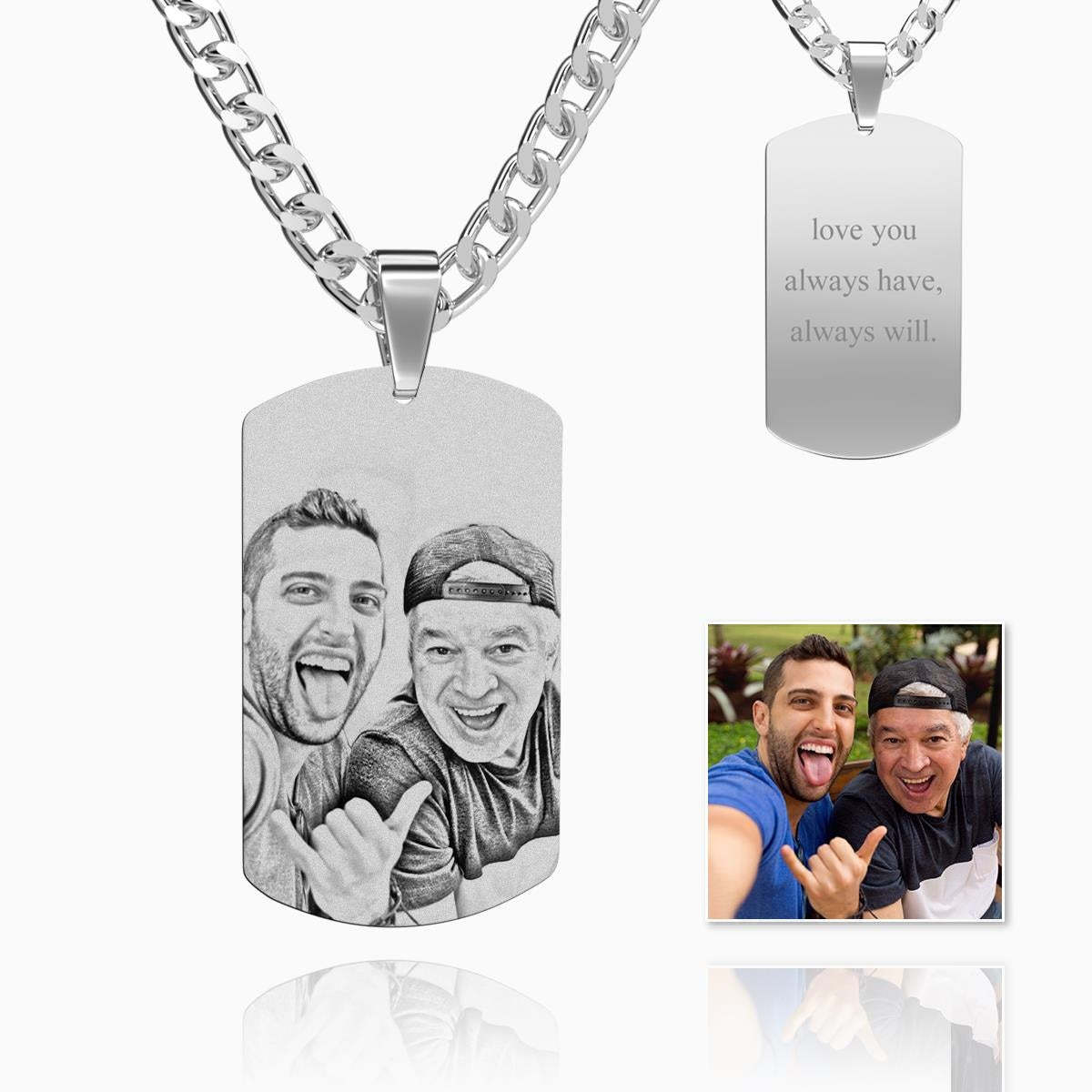 Gifts for Men Photo Engraved Tag Necklace With Engraving Stainless Steel