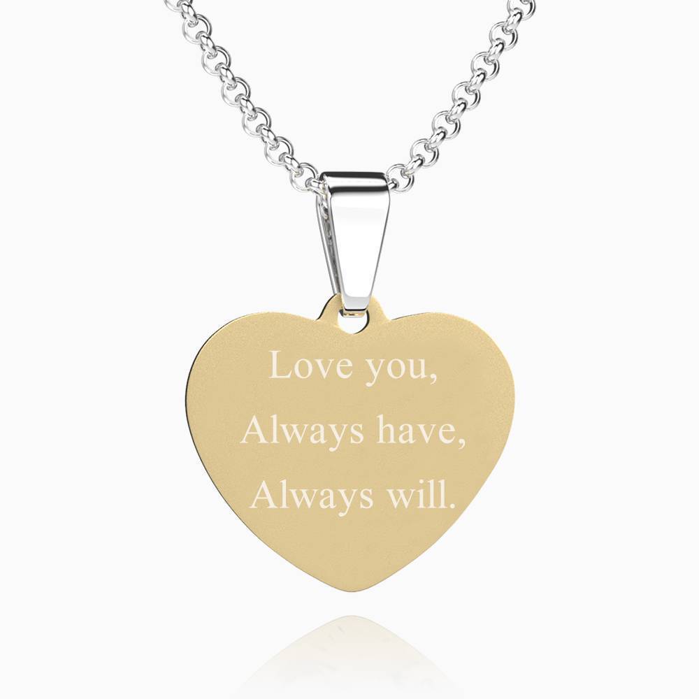 Women's Heart Photo Engraved Dog Tag Necklace 18k Gold Plated Stainless Steel