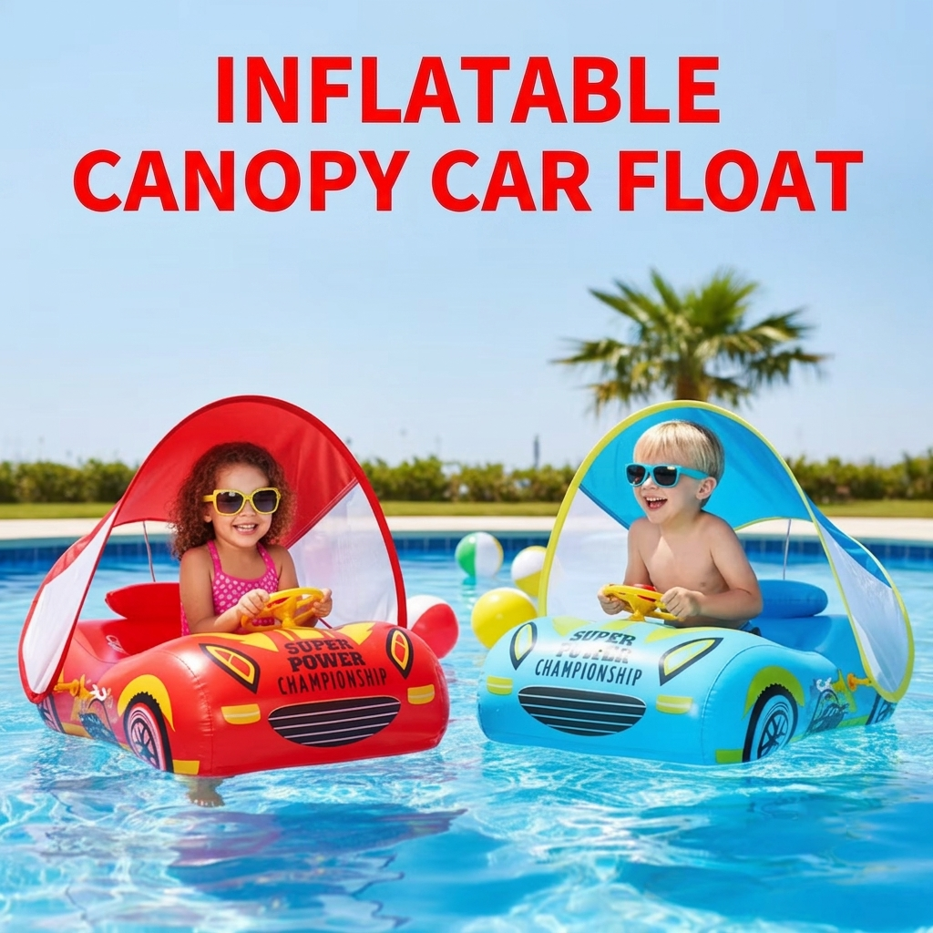 Non-Inflatable Infant Swim Float with Canopy, Baby Pool Float Swim Trainer, Foam Swimming Ring for Toddlers - 