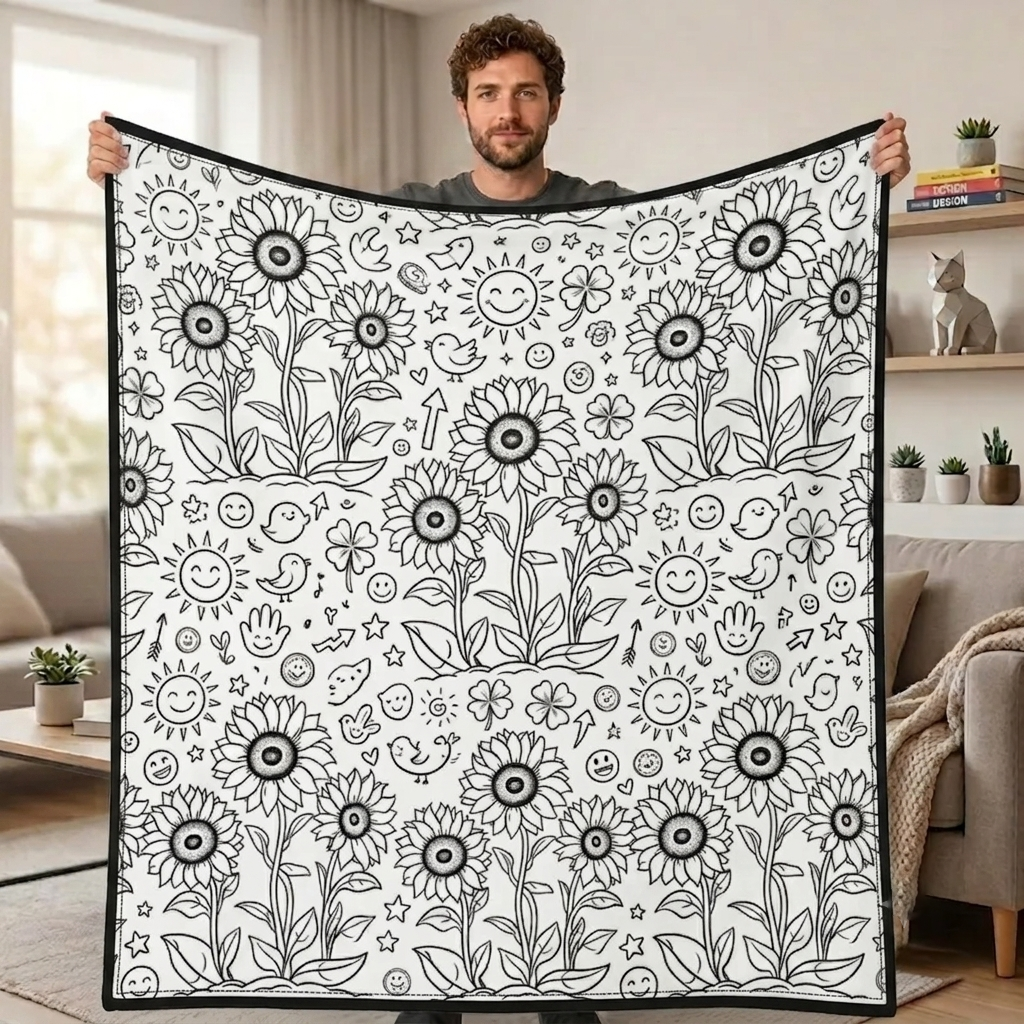 DIY Drawing Blanket (Optional 24-Color Marker Set) Create Your Art Blanket Washable Keepsake Blanket for Kids & Adults - 