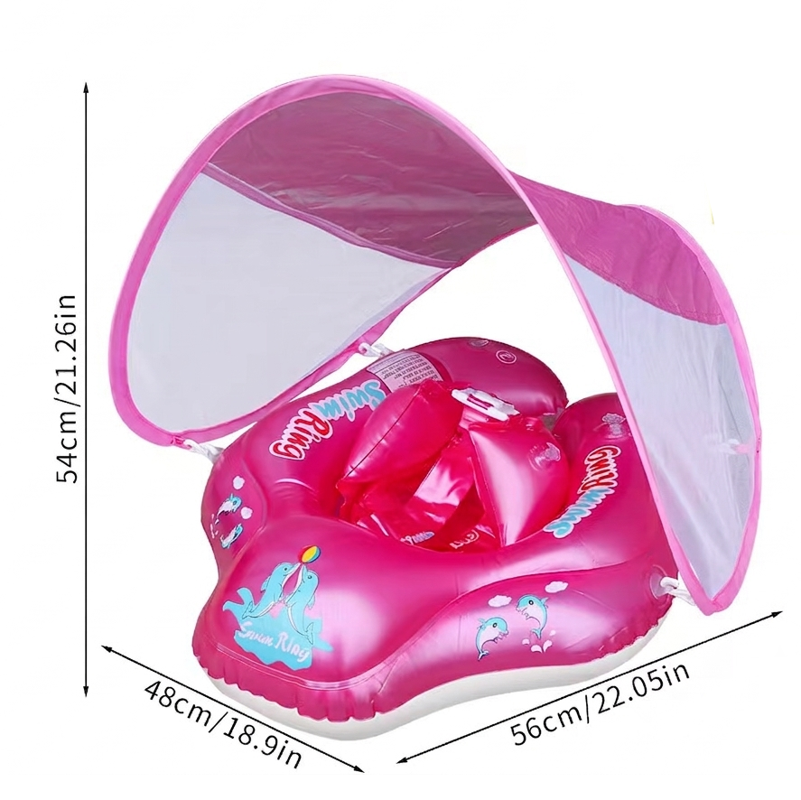 Non-Inflatable Infant Swim Float with Canopy, Baby Pool Float Swim Trainer, Foam Swimming Ring for Toddlers - 