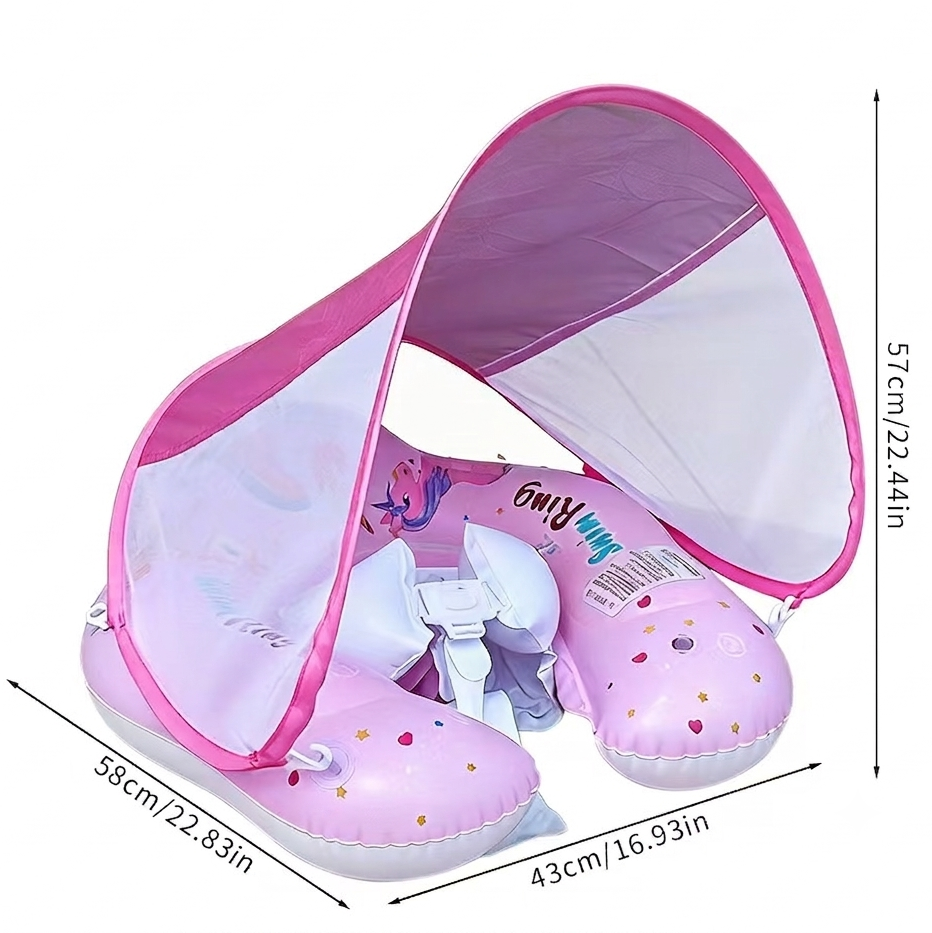 Non-Inflatable Infant Swim Float with Canopy, Baby Pool Float Swim Trainer, Foam Swimming Ring for Toddlers - 