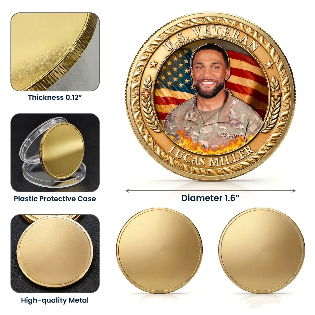 Personalized Coin US Veteran 250 Years of Freedom Custom Photo Semiquincentennial Challenge Coin Military Patriotic Gift For Veteran Dad Hubby
