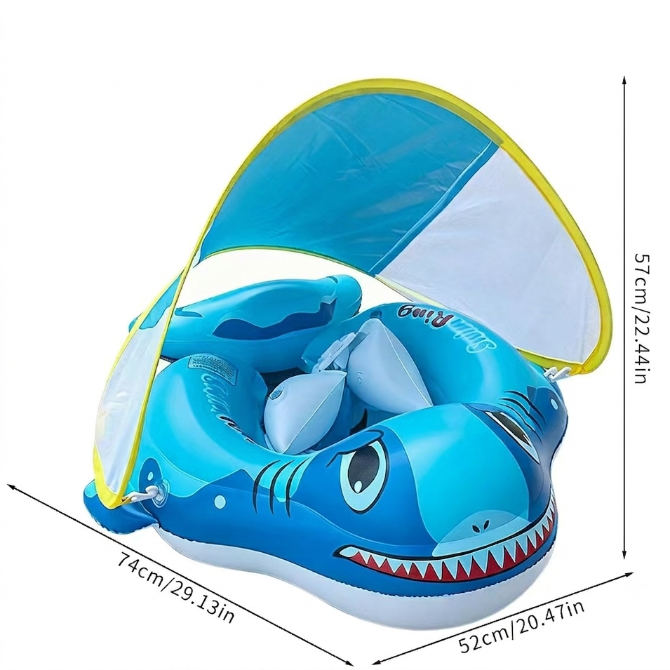 Non-Inflatable Infant Swim Float with Canopy, Baby Pool Float Swim Trainer, Foam Swimming Ring for Toddlers - 