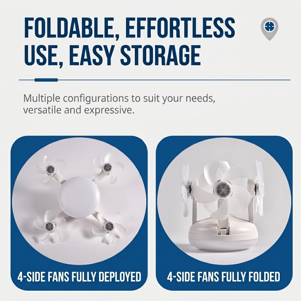Multi-Head E27 Socket Ceiling Fan Light with Remote & Adjustable Extension Adapter