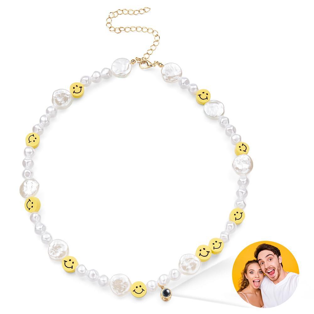 Custom Projection Necklace Smile Face Pearl Irregular Summer Y2K Collar Gift - 