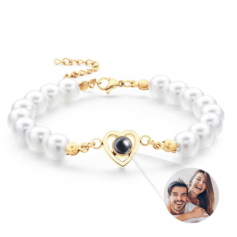 Custom Projection Bracelet Heart Pearl Gift for Her - 