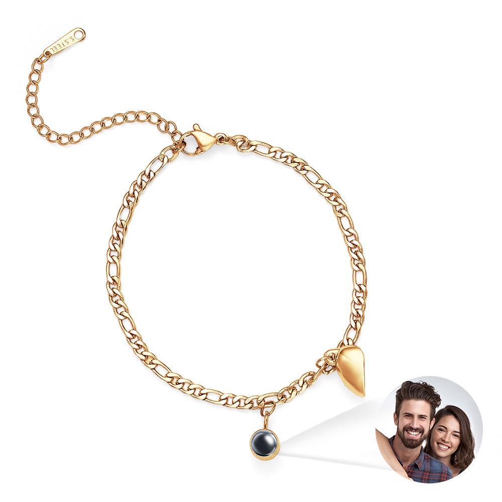 Custom Projection Bracelet Couple Magnetic Heart Gift for Couple - 