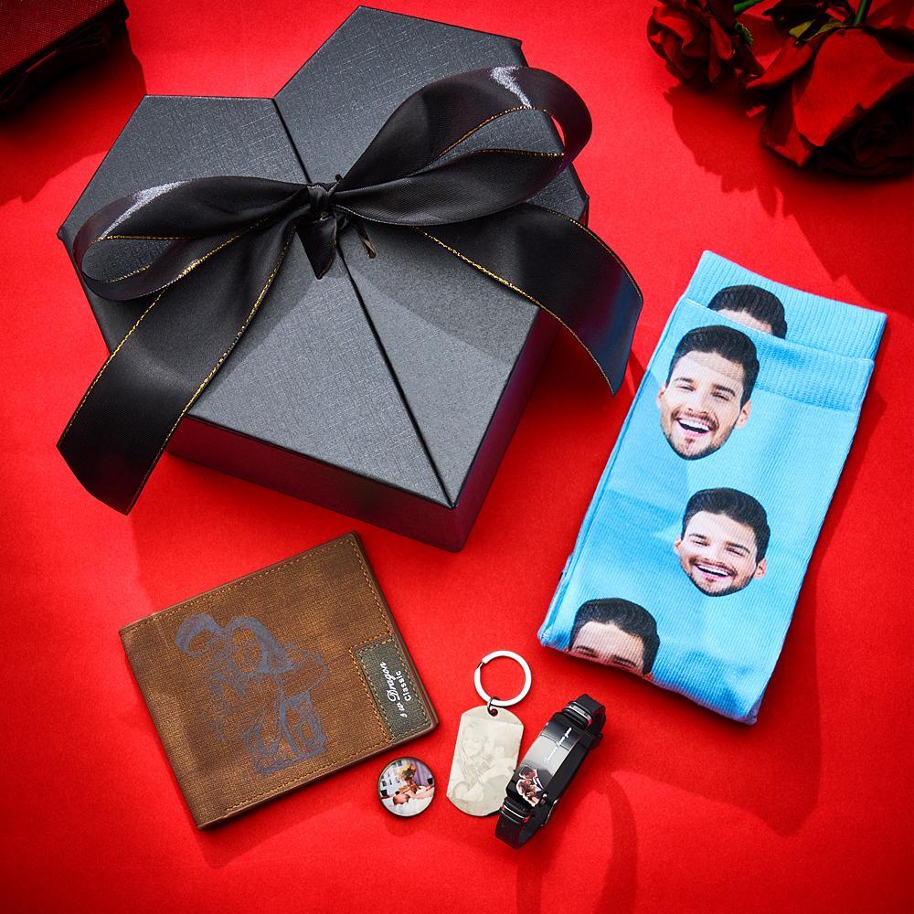 Valentine's Day Gift Set for Men Custom Gift Box Set Romantic Photo Gift - 5 Piece Set - Myphotowallet
