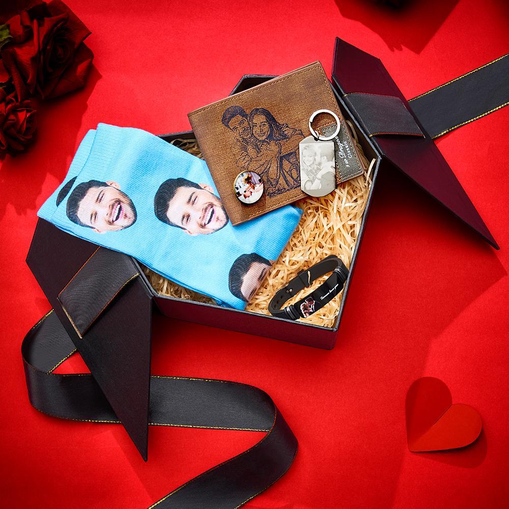 Valentine's Day Gift Set for Men Custom Gift Box Set Romantic Photo Gift - 5 Piece Set - Myphotowallet