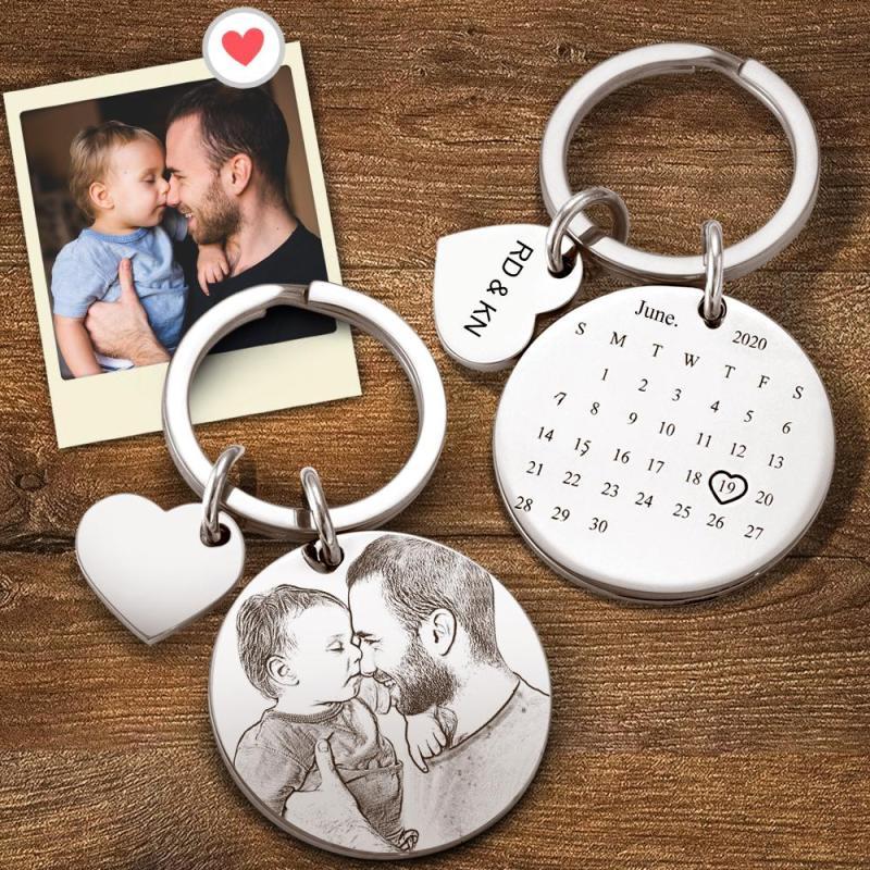 Custom Photo Calendar Keychain Personalized Round Keychain Gifts for Dad