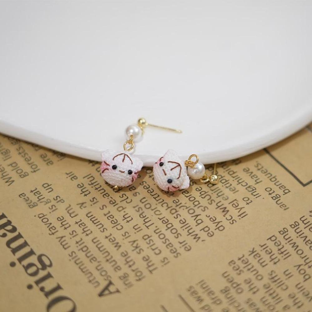 Handmade Crochet Cat and Fish Jewelry Earrings, Bracelet, Ring Unique Indie Lace Accessories