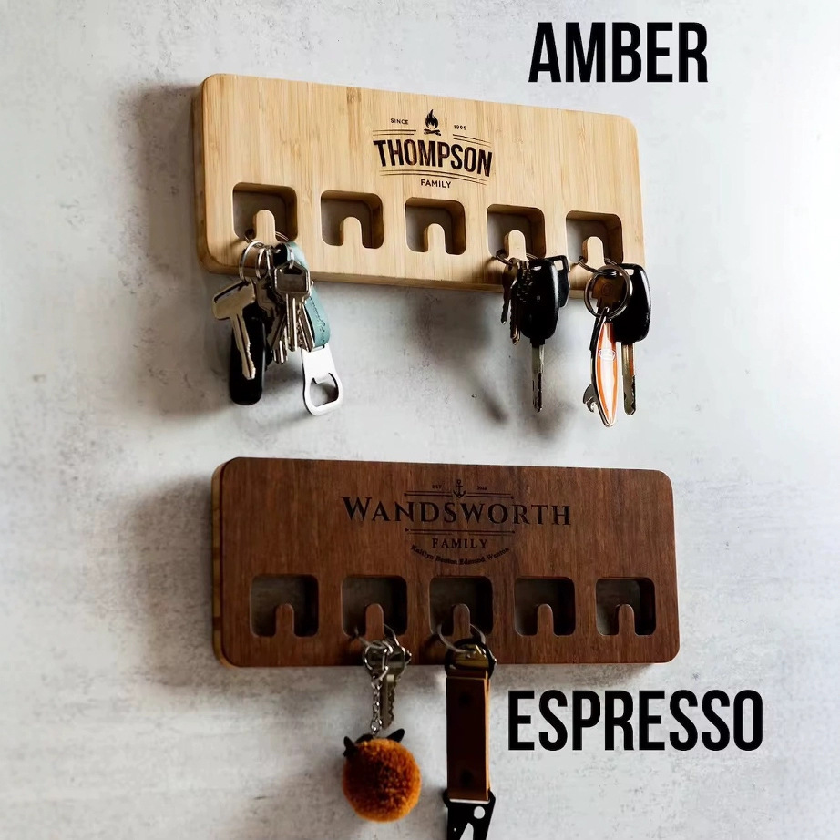 Wood Wall Mount For Keychains - Personalized Engraved Family Names