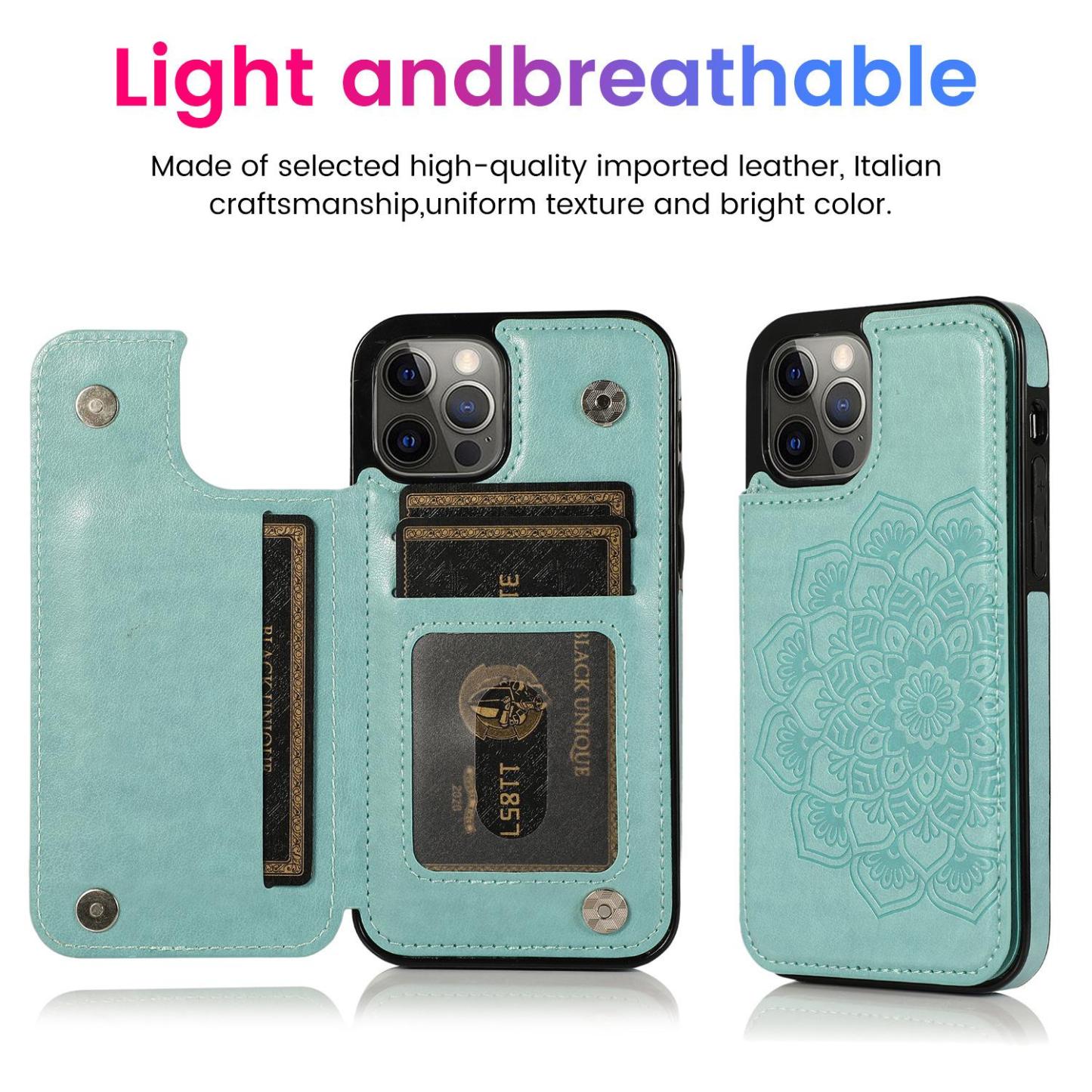 Suitable for iPhone16 Apple 15ProMax double buckle mandala embossed mobile phone case Samsung S24Ultra leather case - myphotowallet