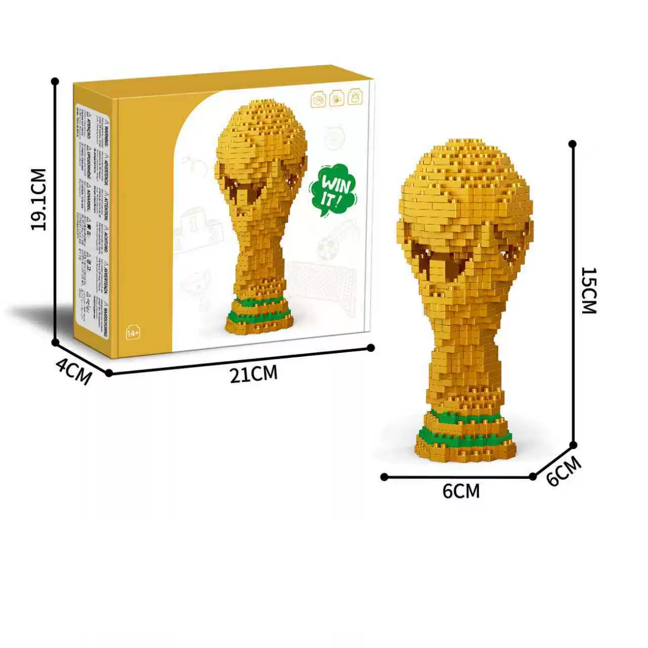 Block Building Golden Trophy Model Kit – DIY Pixel Brick Championship Cup Decor, Creative Desktop Display Gift for Sports Fans