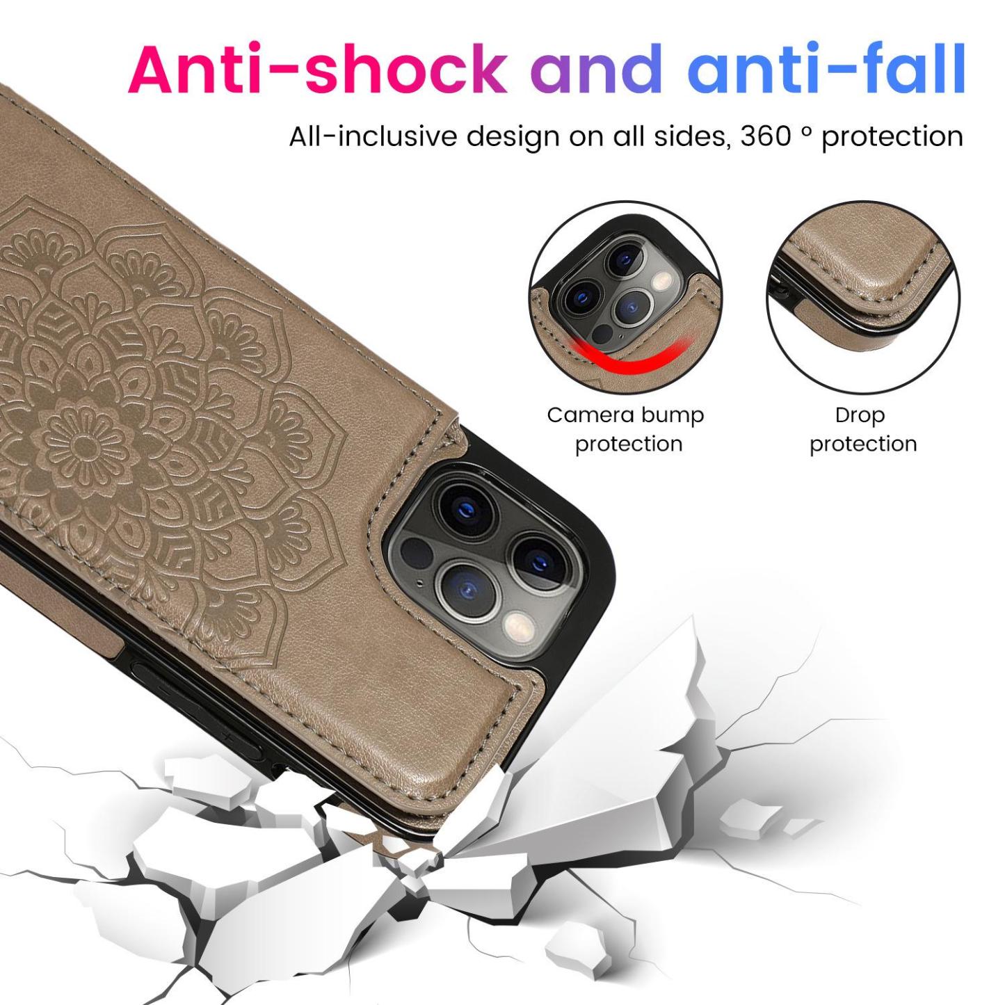 Suitable for iPhone16 Apple 15ProMax double buckle mandala embossed mobile phone case Samsung S24Ultra leather case - myphotowallet