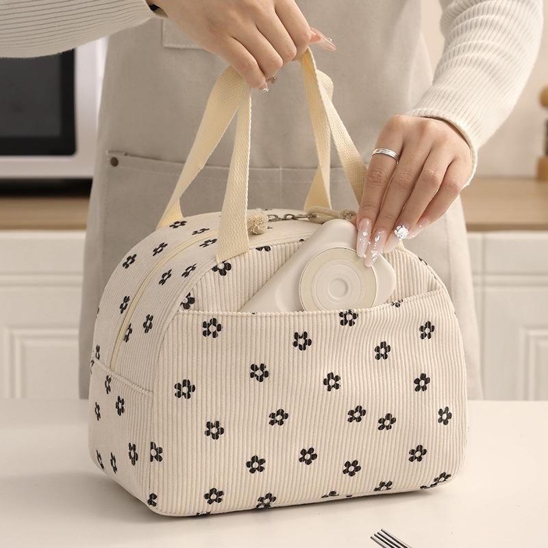 Insulated Corduroy Lunch Bag - Aesthetic Thermal Bento Tote for School & Office, Back to School Leakproof Meal Prep Bag