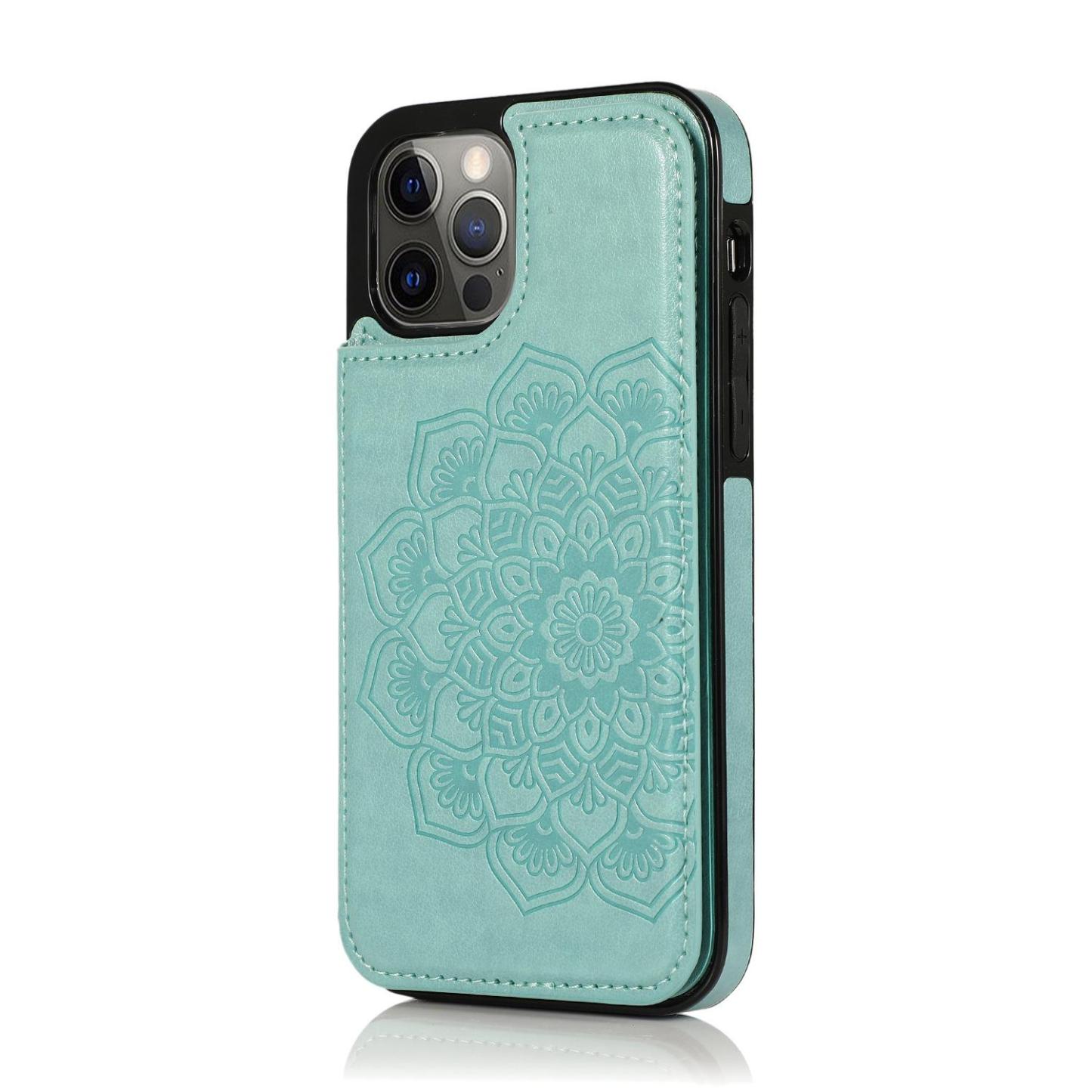 Suitable for iPhone16 Apple 15ProMax double buckle mandala embossed mobile phone case Samsung S24Ultra leather case - myphotowallet