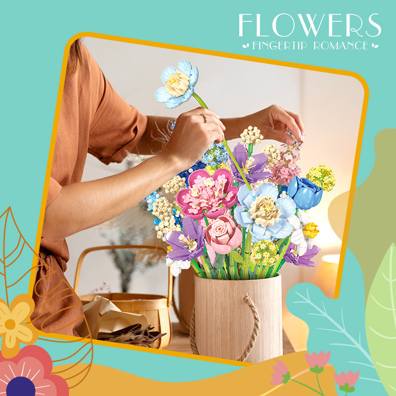 Flower Bouquet Building Blocks Collectible Floral Gift 12-Flower Bouquet - 
