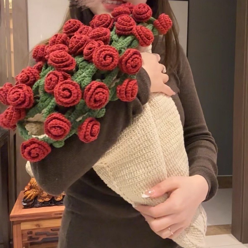 Hand-Knitted Rose Blanket DIY Kit & Ready-Made Gift for Love Mother's Day Gifts