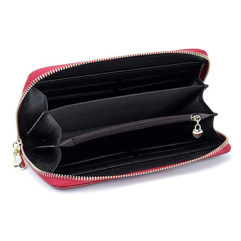 Camellia Genuine Leather Long Zipper Wallet Ladies Soft Leather Handbag Large Capacity Mobile Phone Wallet Handbag