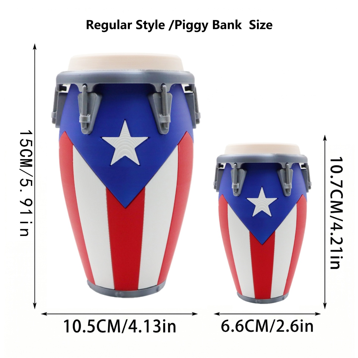 3D Printed Conga Drum Piggy Bank Coin Bank Can Cooler, Cuba Flag Decor, Music Lover Gift - 