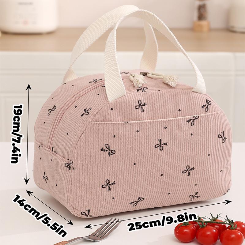 Insulated Corduroy Lunch Bag - Aesthetic Thermal Bento Tote for School & Office, Back to School Leakproof Meal Prep Bag