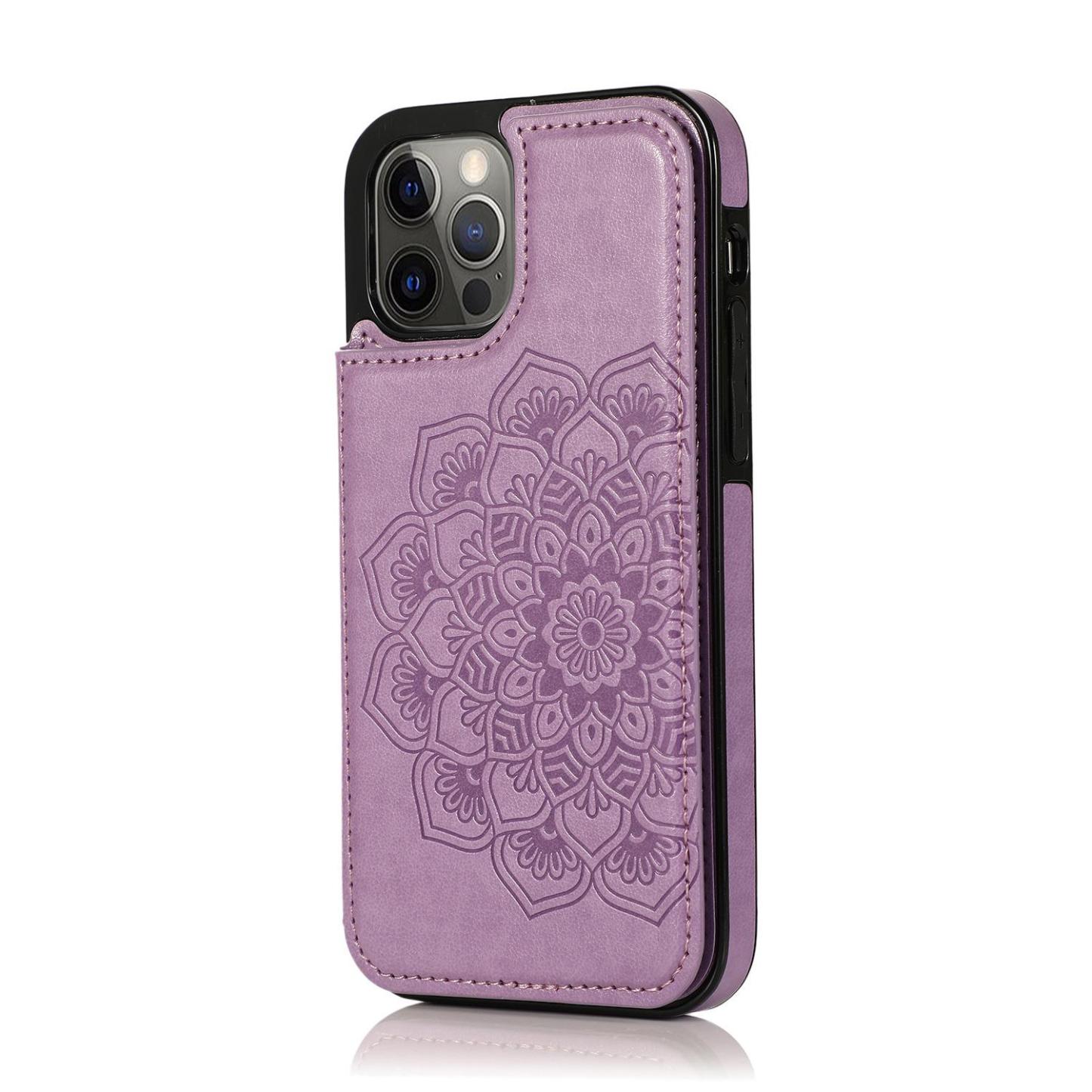 Suitable for iPhone16 Apple 15ProMax double buckle mandala embossed mobile phone case Samsung S24Ultra leather case - myphotowallet