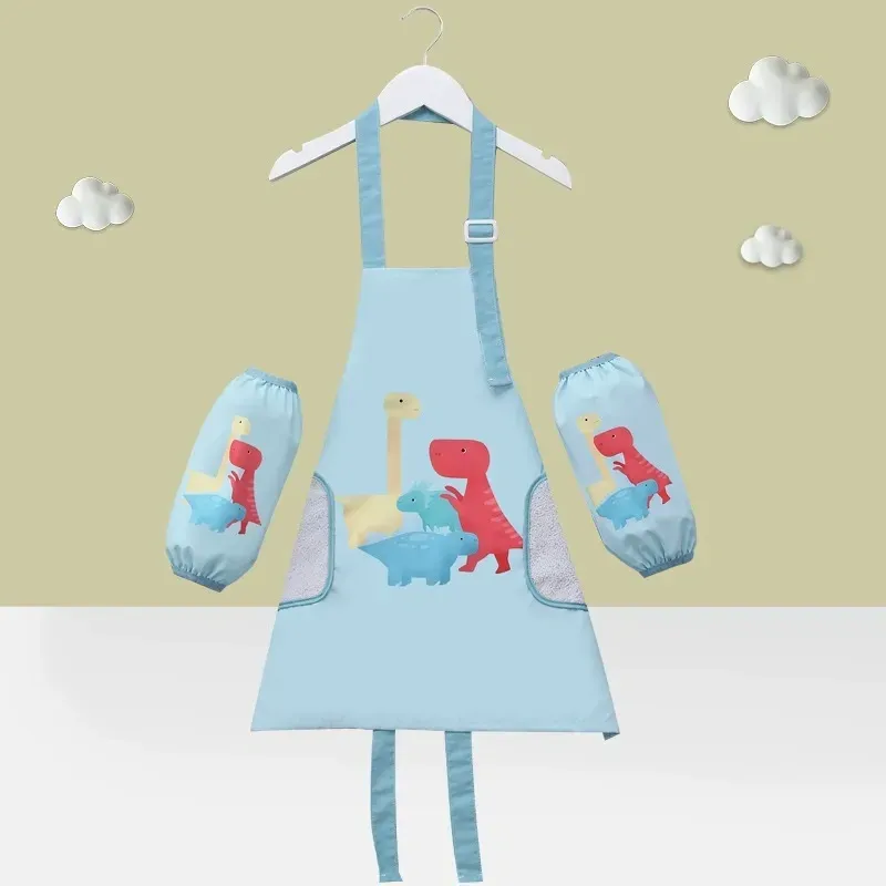 Children's Art Mess-Free Painting Apron - Blue Dinosaur
