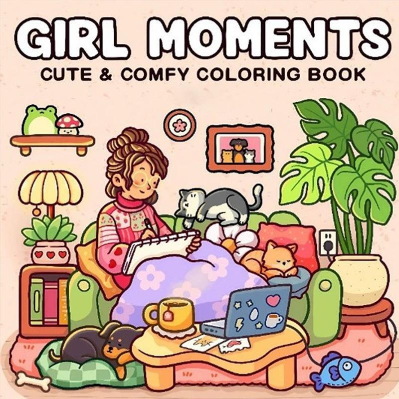 Cute & Comfy Coloring Book for Adults & Teens – 48 Pages Bold & Easy Cozy Lifestyle Line Art for Stress Relief & Relaxation