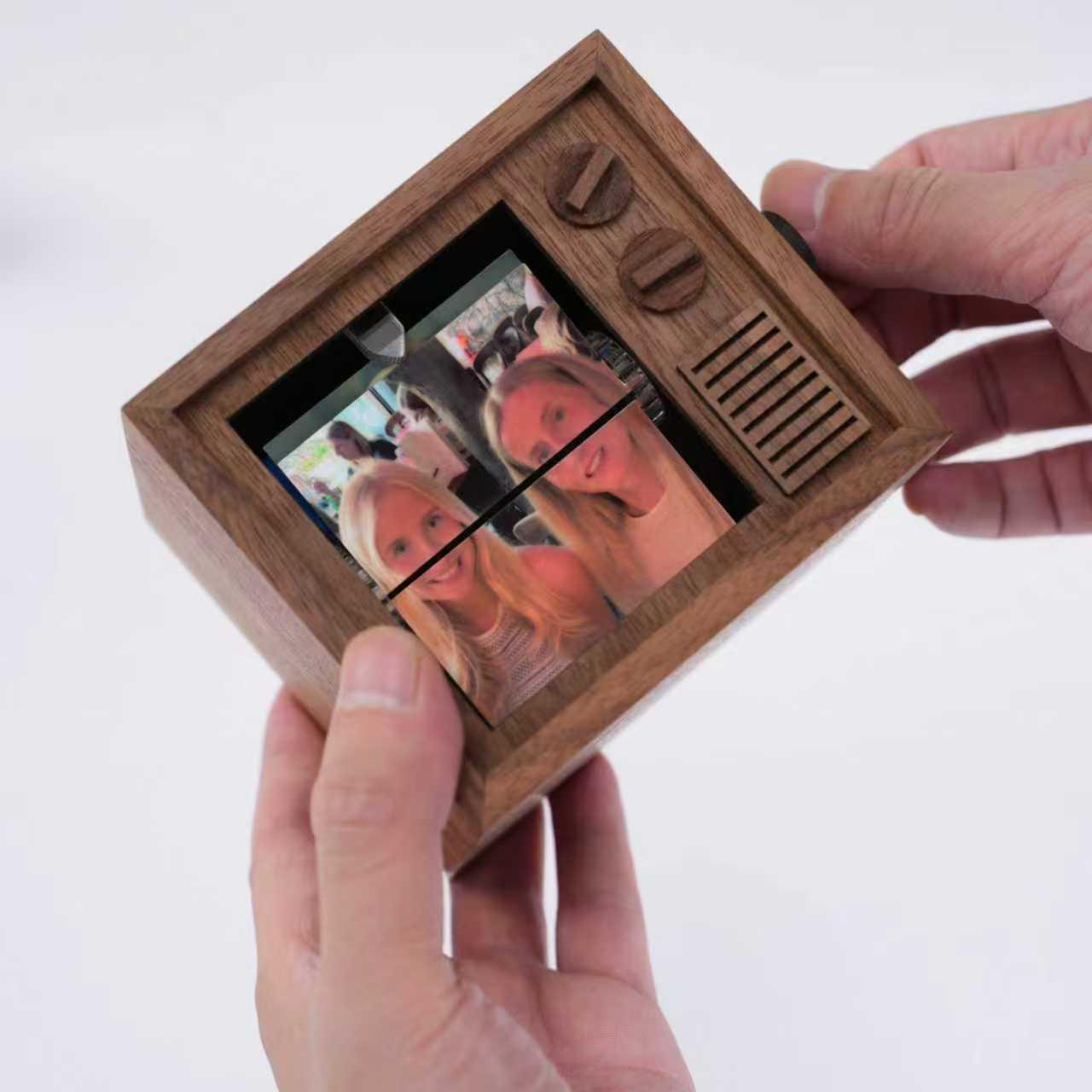 Custom Photo Flipbook Frame Animation Machine Mechanical Hand-cranked Flipbook Box with Light Black Walnut Christmas Gifts - 