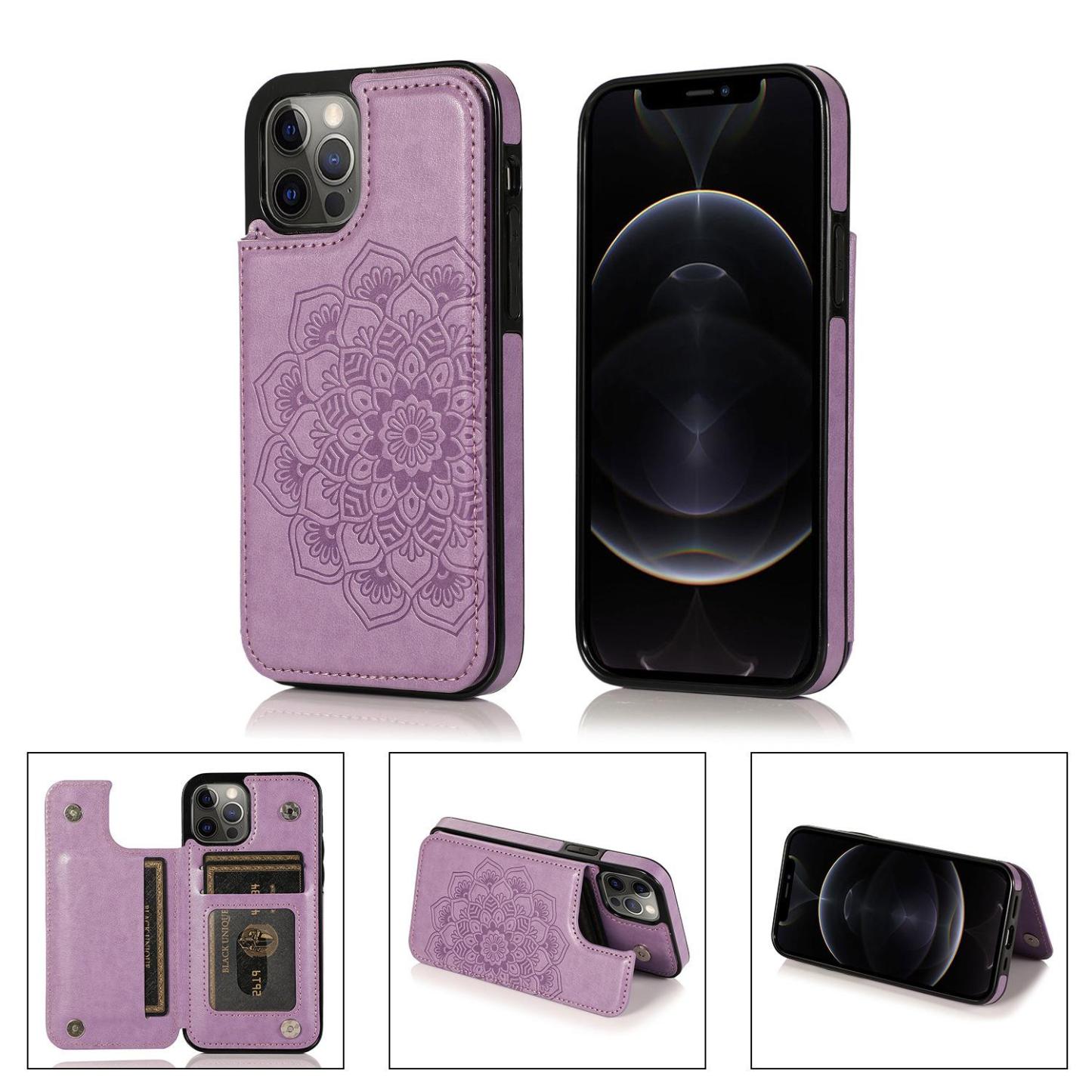Suitable for iPhone16 Apple 15ProMax double buckle mandala embossed mobile phone case Samsung S24Ultra leather case - myphotowallet