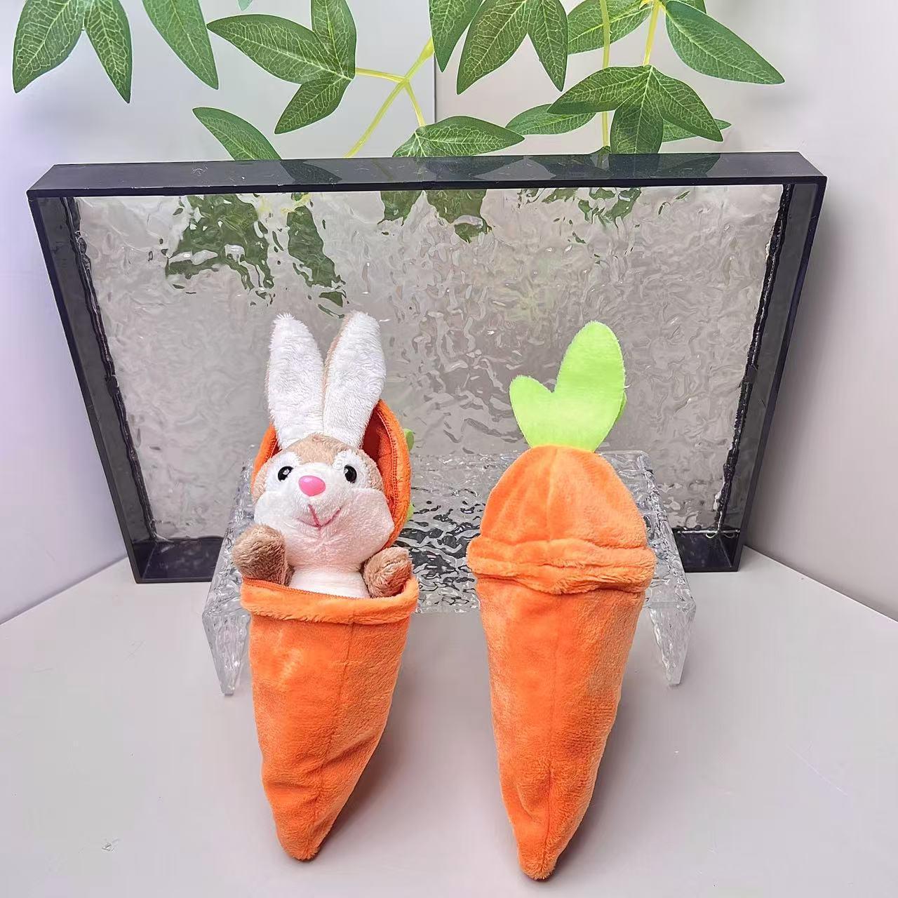 Plush Carrot Transforms into A Bunny Keychain Pendant Creative Coin Purse Small Gift Doll Pendant	 - myphotowallet