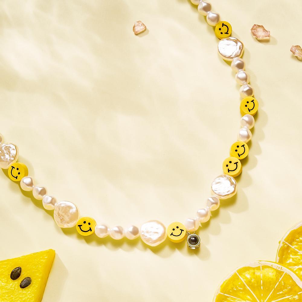 Custom Projection Necklace Smile Face Pearl Irregular Summer Y2K Collar Gift - 
