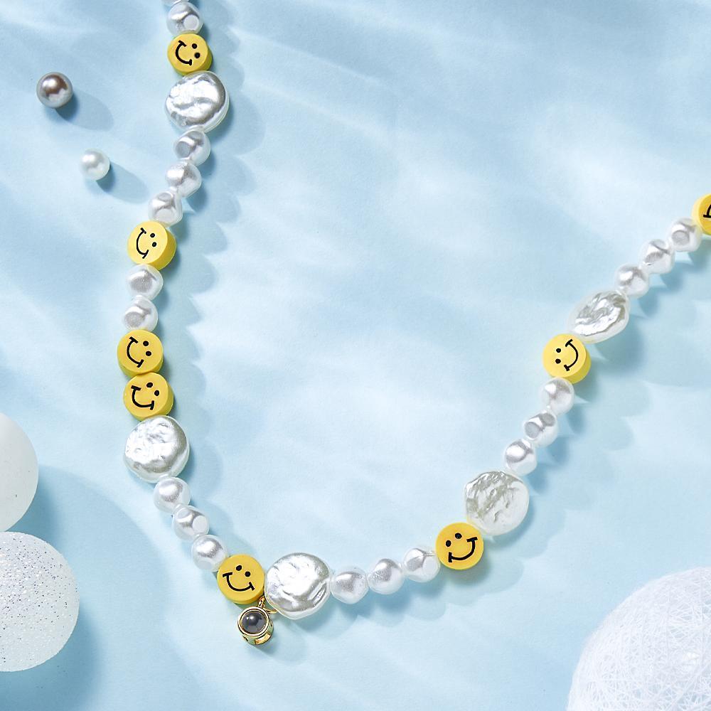 Custom Projection Necklace Smile Face Pearl Irregular Summer Y2K Collar Gift - 