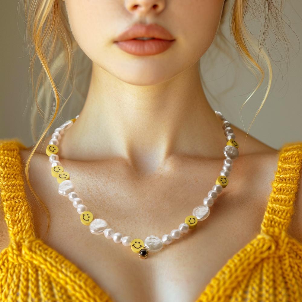 Custom Projection Necklace Smile Face Pearl Irregular Summer Y2K Collar Gift - 