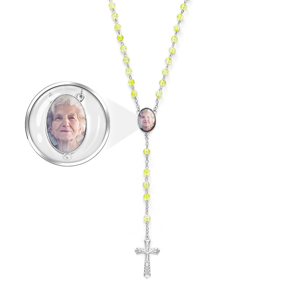Custom Rosary Beads Cross Necklace Personalized Acrylic Explosion Beads Necklace with Photo - Myphotowallet
