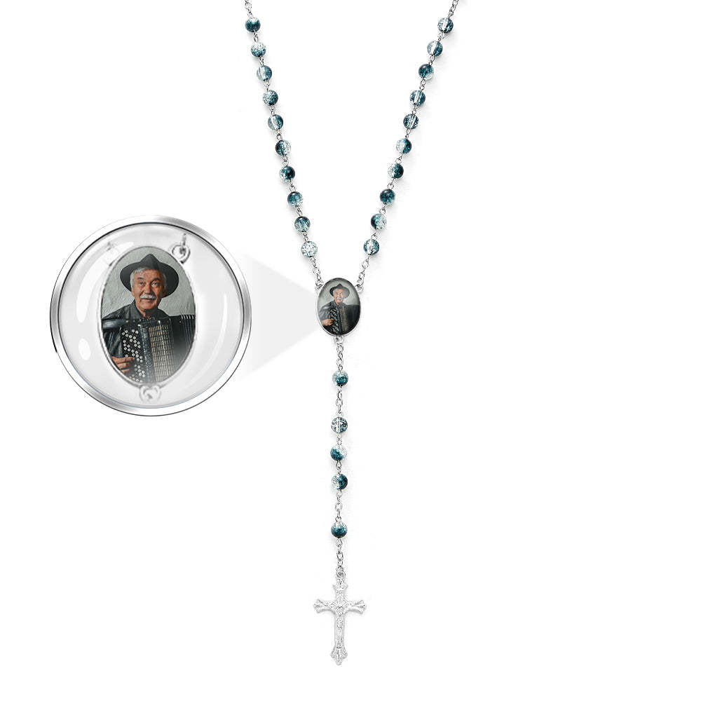 Custom Rosary Beads Cross Necklace Personalized Acrylic Explosion Beads Necklace with Photo - Myphotowallet