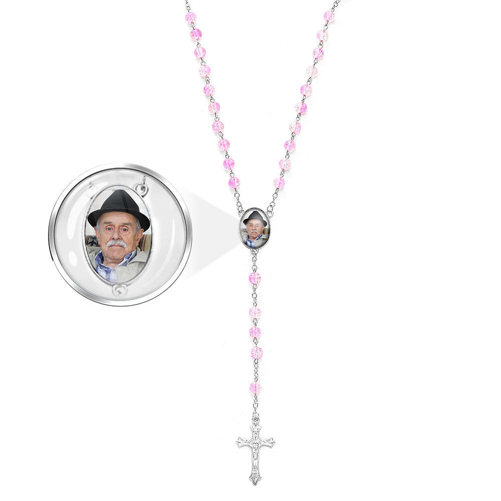 Custom Rosary Beads Cross Necklace Personalized Acrylic Explosion Beads Necklace with Photo - Myphotowallet