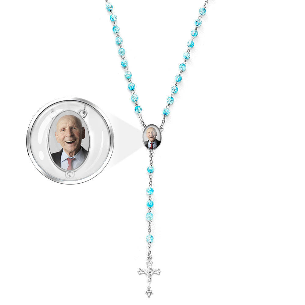 Custom Rosary Beads Cross Necklace Personalized Acrylic Explosion Beads Necklace with Photo - Myphotowallet